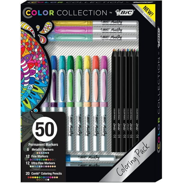 Bic Coloring Gift Pack Permanent Markers And Coloring Pencils Assorted Colors 50 Count Walmart Com Walmart Com