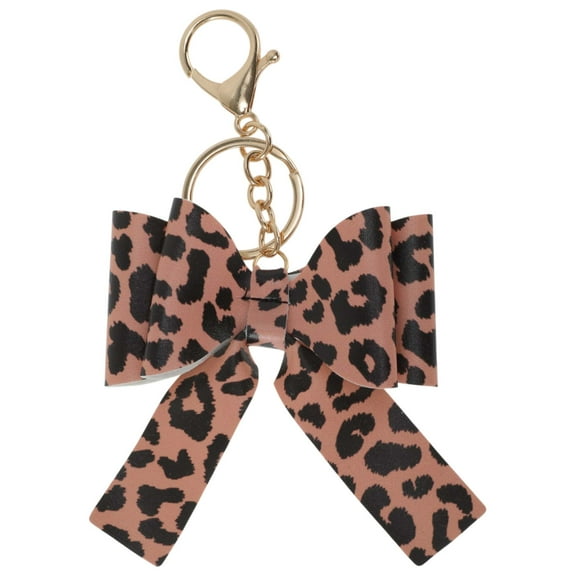 Unique Bargains Fashion Swallowtail Bow Leopard Print Handbag Charm Brown 1 Pc