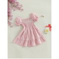 thumbnail image 5 of LMLYSoH Toddler Girls Summer Casual Dress Short Puff Sleeve A-line Plaid Dress for Party, Travel, 5 of 9