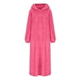 thumbnail image 5 of qelini Nightgowns for Women Fleece Long Sleeve Solid Crewneck Dress Oversized Warm Loungewear with Pockets, 5 of 5