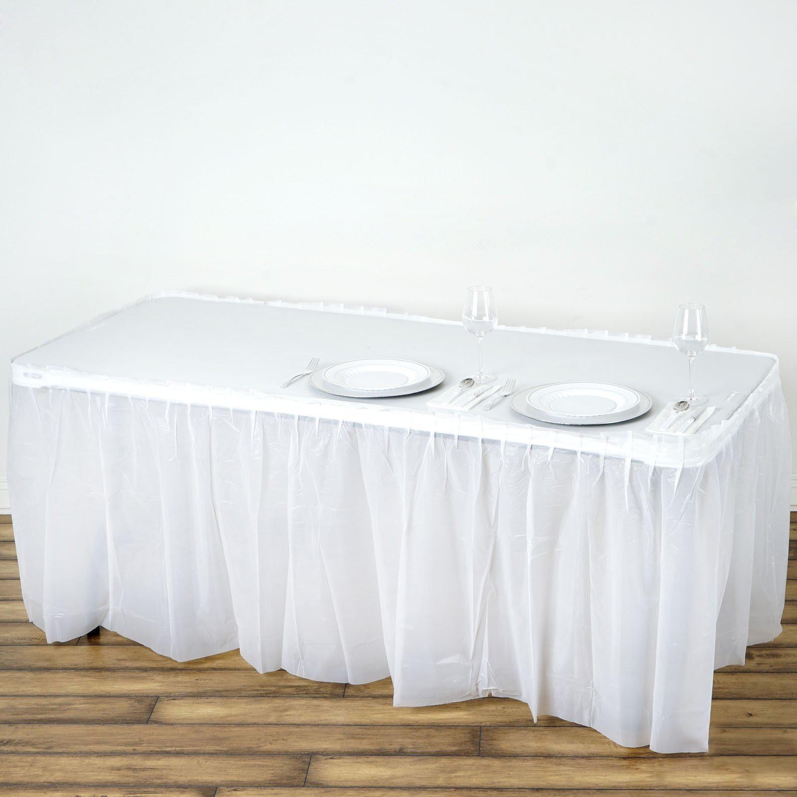 Efavormart 14FT White 10 Mil Thick Pleated Plastic Table Skirts