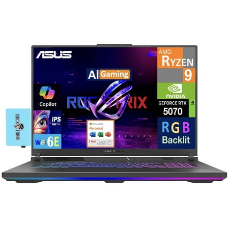 ASUS ROG Strix G18 Laptop 18in 240Hz WQXGA Display (AMD Ryzen 9 8940HX, NVIDIA GeForce RTX 5070 8GB, 32GB DDR5, 8TB PCIe SSD, RGB KB, Win 11 Pro) w/Microsoft 365 Personal , DKZ USB Port Expander
