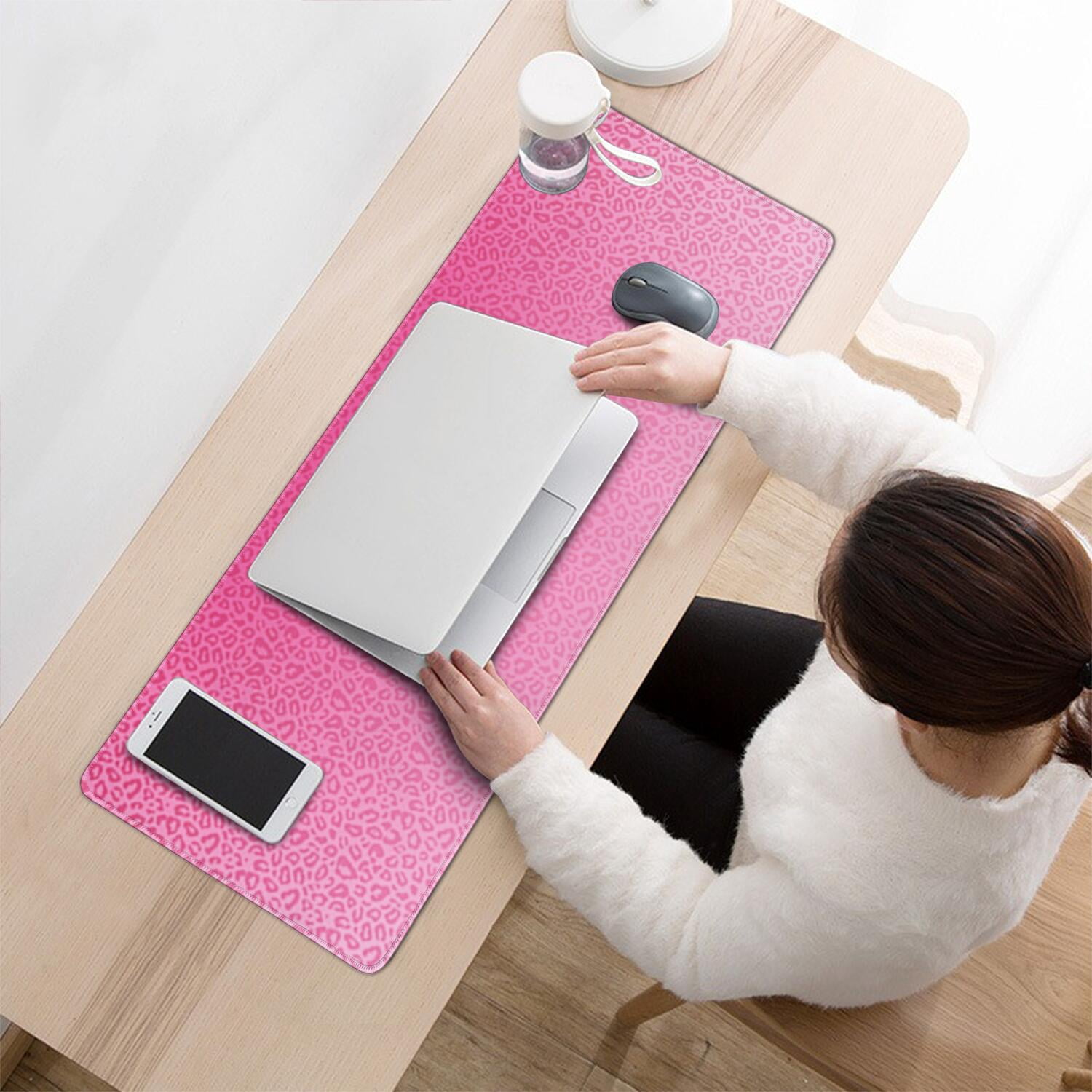 Long Mouse Pads for Desk,Pink Gradient Leopard Print Desk Mats on Top Of Desks, Desk Mouse Pad Extra Large with 3mm Non-Slip Base and Stitched Edge for Gaming,Office,Work,Home 31.5"x11.8"
