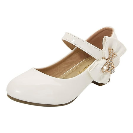 

JDEFEG Girls Size 2 Sandals Girls High Heeled Shoes Children Leather Shoes Princess Dress Shoes Primary School Students Single Shoes Bottomless Sandals for Baby Girls White 36