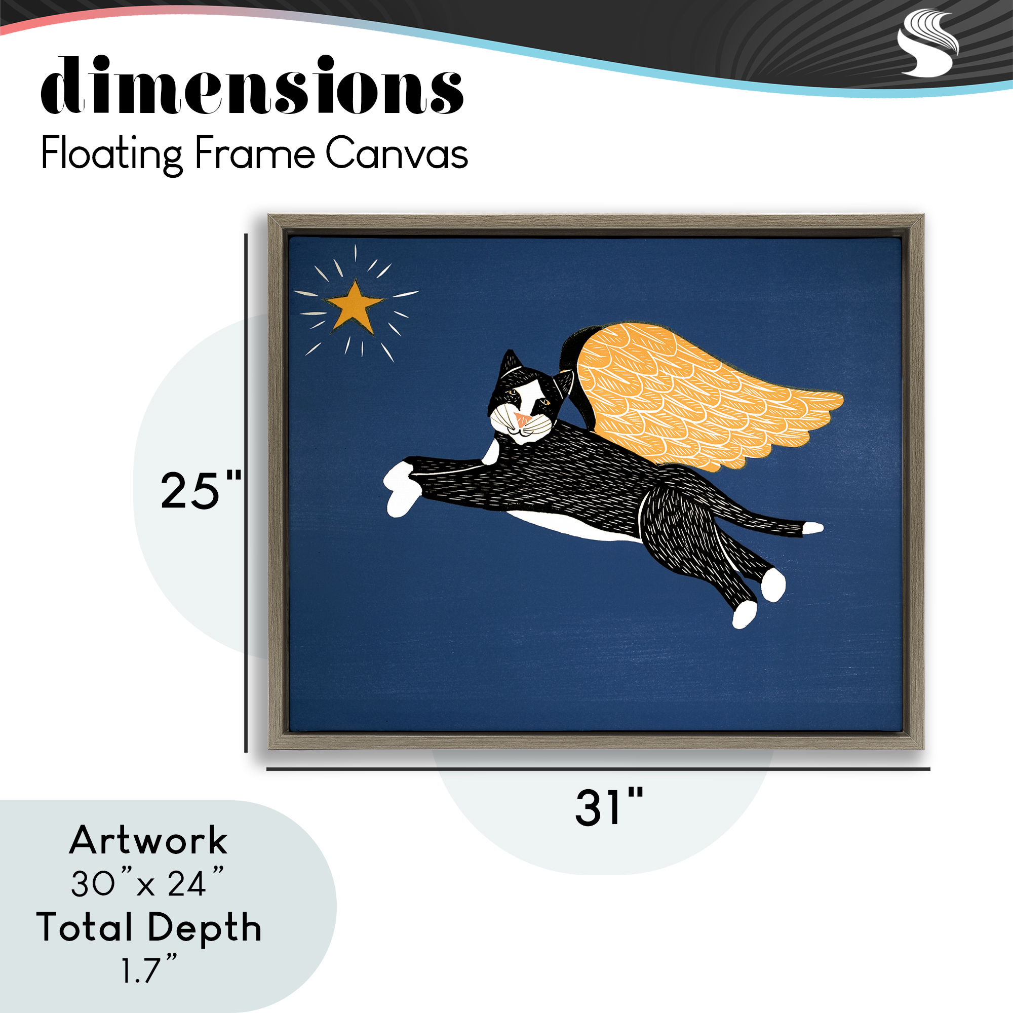 Angel Cat with Star Brown Framed Floater Canvas Wall Art, design by Stephen Huneck