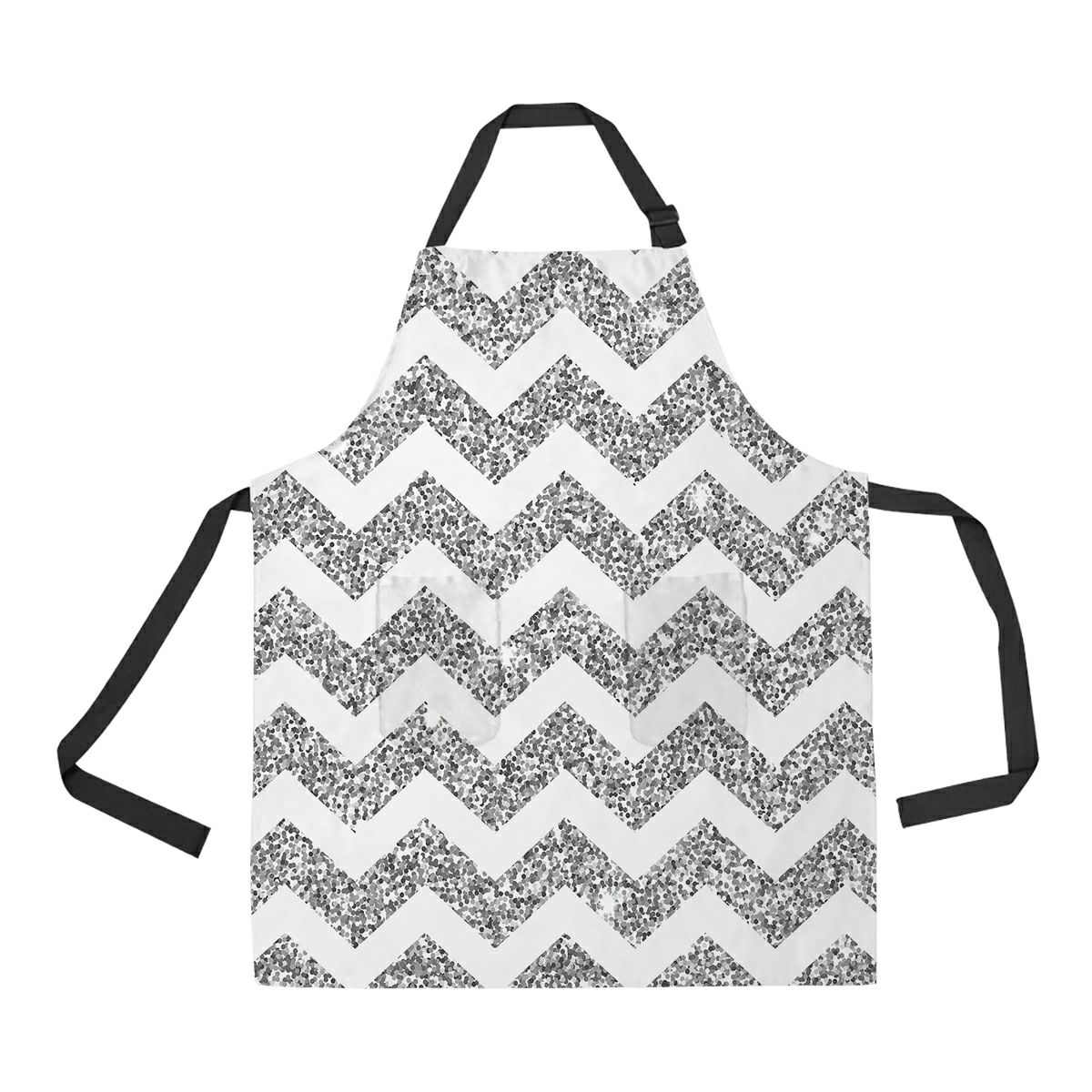 ABPHQTO Bright Chevron Silver Glitter And White Texture Apron Home Kitchen Apron with Pockets