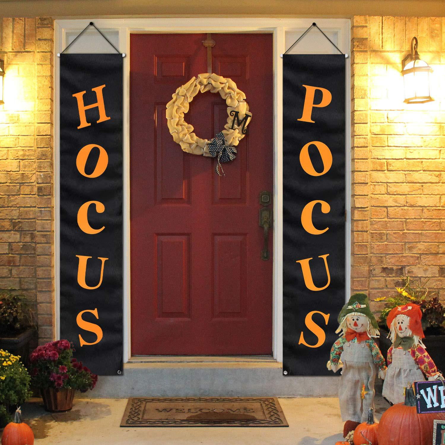 For Front Door Outside Yard Garland Party Supplies Trick Or Treat Hocus Pocus Large Witch Banners Porch Signs ORIENTAL CHERRY Halloween Decorations Outdoor Halloween Decor Orange Black 