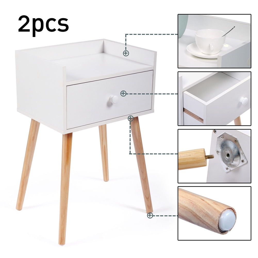 Kepooman Wooden Bedside Furniture for Living Room, Set of 2 Bedside Tables for Bedroom, White Bedside End Table for Hallway Kepooman Wooden Bedside Furniture for Living Room, Set of 2 Bedside Tables for Bedroom, White Bedside End Table for Hallway