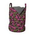 thumbnail image 1 of Flowers Laundry Bag, Natural Theme Pink Flowers Leaves in Repeating Design Garden Art, Basket with Handles Drawstring Closure for Laundromats, 13" x 19", Pink Dark Purple and Green, by Ambesonne, 1 of 4