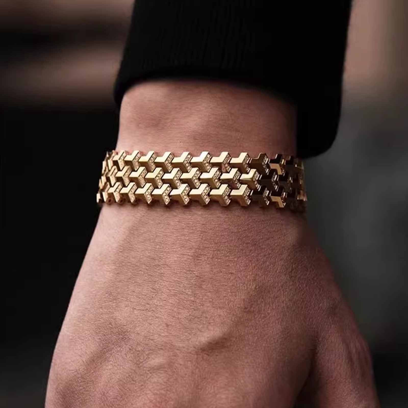 Men Geometric Link Bracelet, Handmade Modern Out Jewelry Accessories for Men Silver 6.5 inches