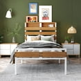 thumbnail image 4 of White Twin Size Metal and Wood Bed Frame Platform Bed with Headboard and Footboard ,No Box Spring Needed, 4 of 6