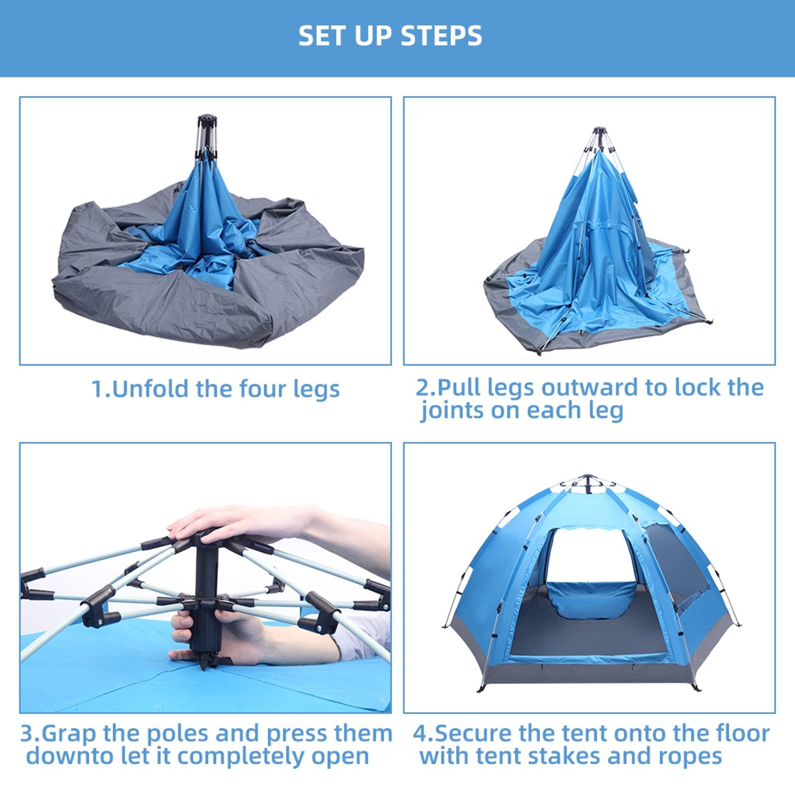 IVV Instant Setup Family Tent for 4–6 People, Waterproof Dome Shelter with Double Doors, Mesh Windows & Carry Bag - Blue