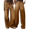 thumbnail image 3 of Womens Wide Straight Leg Mid Rise Baggy Pocket Denim Jeans Without Belt Dark Brown XXL, 3 of 8