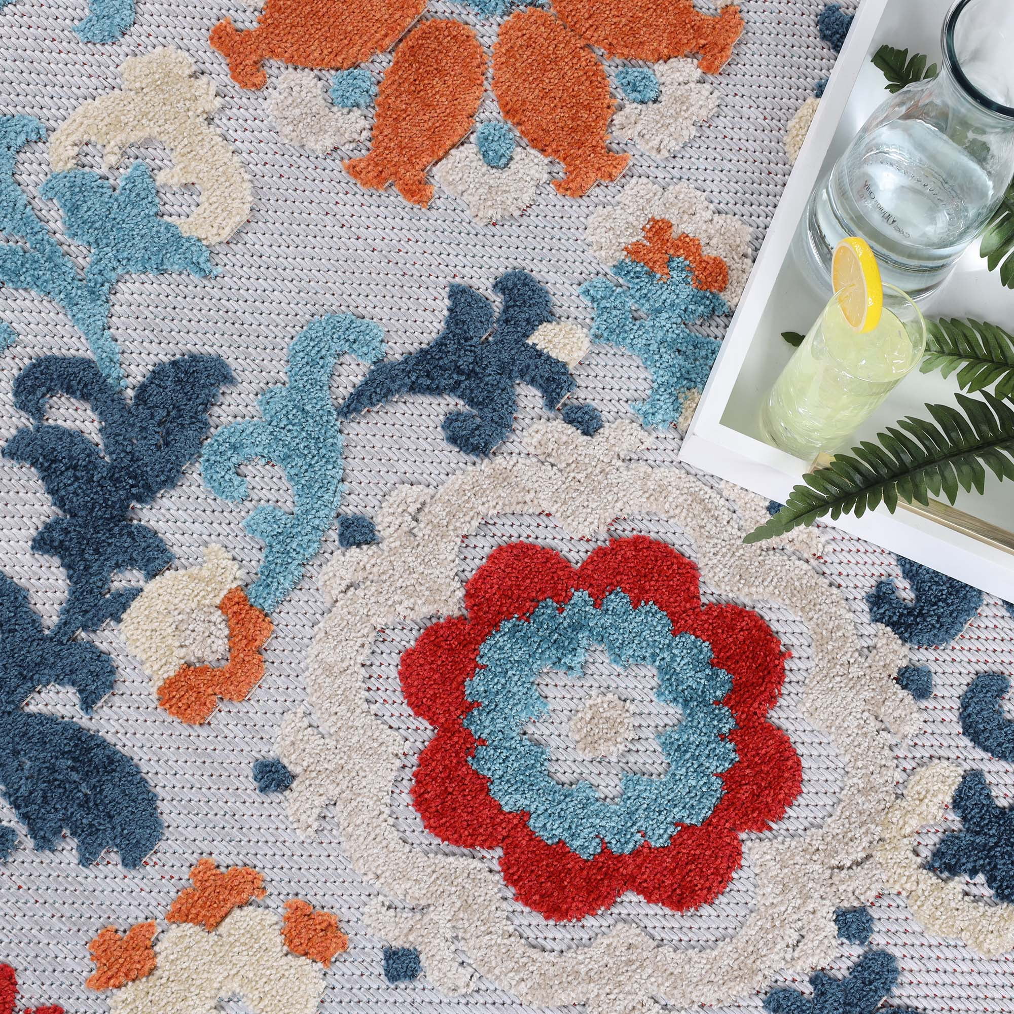 BNM Floral Scroll Indoor Outdoor Area Rug, 4' x 6', Multicolor