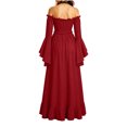thumbnail image 3 of KICILVS Womens Halloween Costumes Plain Long Bell Sleeve Ruffle Trim Neck Drawstring Waist Flowy Maxi Party Dress Red, 3 of 7
