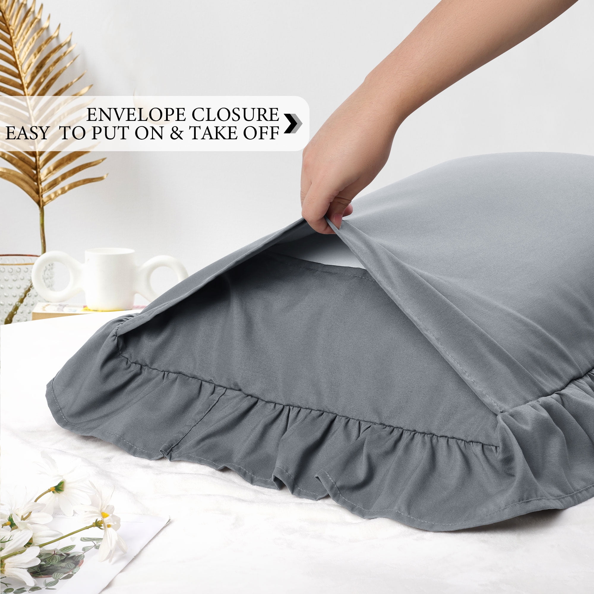 Unique Bargains Microfiber Ruffle Envelope Closure Body Pillowcases Dark Gray 20"x48"