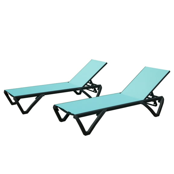 Lounge Chair Outdoor Set of 2, Aluminum Plastic Patio Chaise Lounge with 5 Position Adjustable Backrest and Wheels, Pool Chaise Lounge for Outdoor, Beach, Yard, Pool, Lake Blue