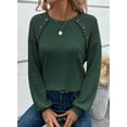 thumbnail image 5 of Eytino Women's Sweater Casual Long Sleeve Pullover Sweater Fall Tops for Women 2025 Lace Raglan Sleeve Button Blouses Lightweight Knit Tops Blackish Green L, 5 of 6