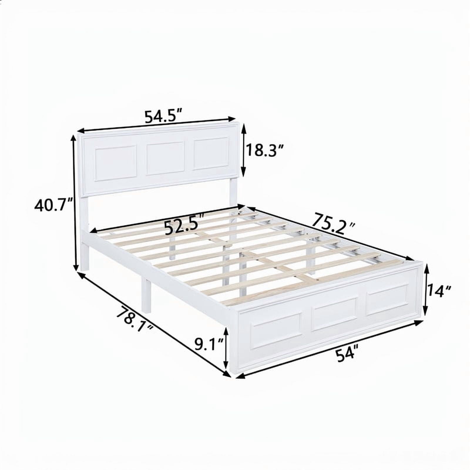 Full Size Platform Bed with Adjustable Height Headboard, Wood Strengthened Bed Frame with Under-Bed Storage Space