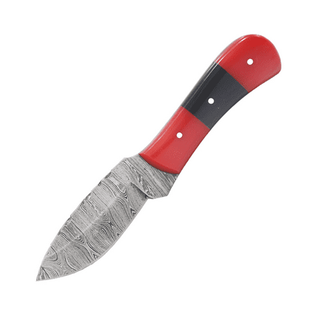 TheBoneEdge 6 Damascus Steel Fixed Blade Hunting Knife Red & Black Resin Handle with Leather Sheath