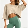 thumbnail image 6 of DYTTDG Women's Loose Fit Cropped Top | Round Neck 3/4 Sleeve Casual Workout T-Shirt Pullover, Sporty Everyday Top, 6 of 8