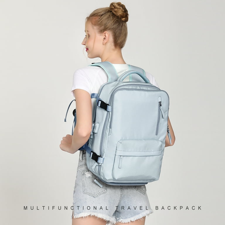 Travel Backpack for Women Men, Airline Approved Carry On Backpack for Traveling on Airplane,Small Laptop Backpack with Shoe Compartment Waterproof Casual Daypack Large School Bag Light Blue Walmart.com