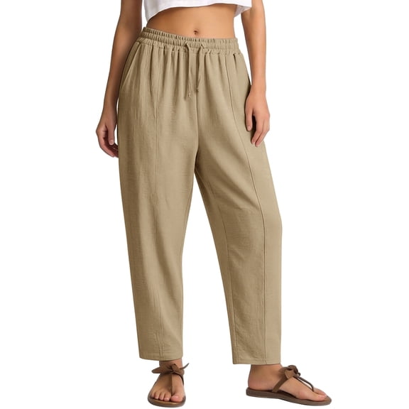 REDESS Pants for Women Wide Leg Khaki Linen Pants Summer Casual Flowy Pants with Pocket,XS-XL