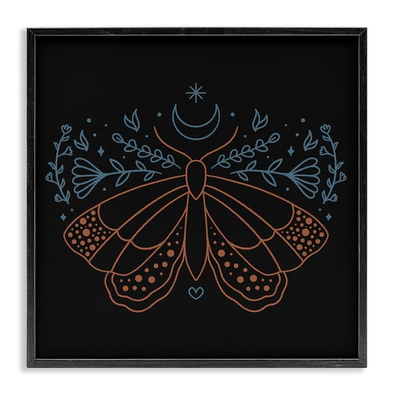 Stupell Industries Celestial Moth Florals Animals Painting Black Framed Art Print Wall Art, 12 x 12