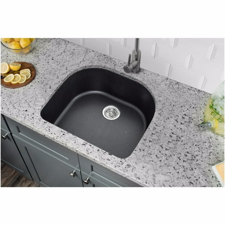 Drop In Single Bowl - Cahaba CA344D25-B Quartz Topmount / Drop In Single Bowl Kitchen Sink, 25” x 22” with Twist and Lock Straine