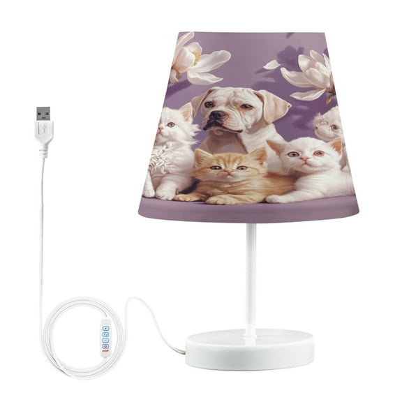 BZSMCE Table Lamp Creative Cats and Dogs Among Flowers Simple Pattern Night Light