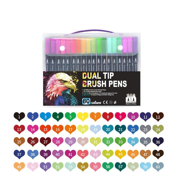 60 Colors Dual Tip Acrylic Paint Markers Set,Fine & Brush Tips, Water-Based Washable Watercolor Pens for Pupils & Adults, Coloring, Drawing & Campus Art Supplies, Gift for Pupils