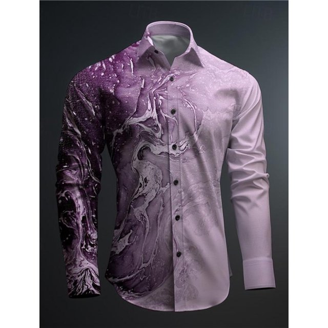 Camisa informal de negocios con estampado 3D para hombre, de estilo gradual, para fiesta, calle, Vaion, otoño e invierno, de manga larga, con tejido elástico en 4 direcciones
