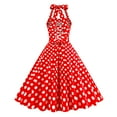 thumbnail image 3 of IBTOM CASTLE Women Vintage 1950s Halter Pink Gingham Polka Dots Swing Dress Cocktail Party Rockabilly Pinup Dresses XXL Red Polka Dots, 3 of 8