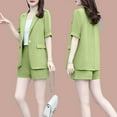 thumbnail image 3 of Jinhomg Business Sets for Women 2 Piece Summer Office Short Suits Dressy Casual Notched Lapel One Button Blazer Jacket with Dress Shorts Green M, 3 of 5