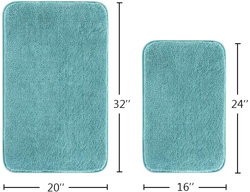 Bathroom Rugs Set 2 Pieces - Bath Rugs Ultra Soft Absorbent Non-Slip Fluffy Thick Microfiber Cozy Bath Mats Set for Tub Shower Bathroom Floors Accessories, 20"x32" & 16"x24" Set of 2 (Turquoise)