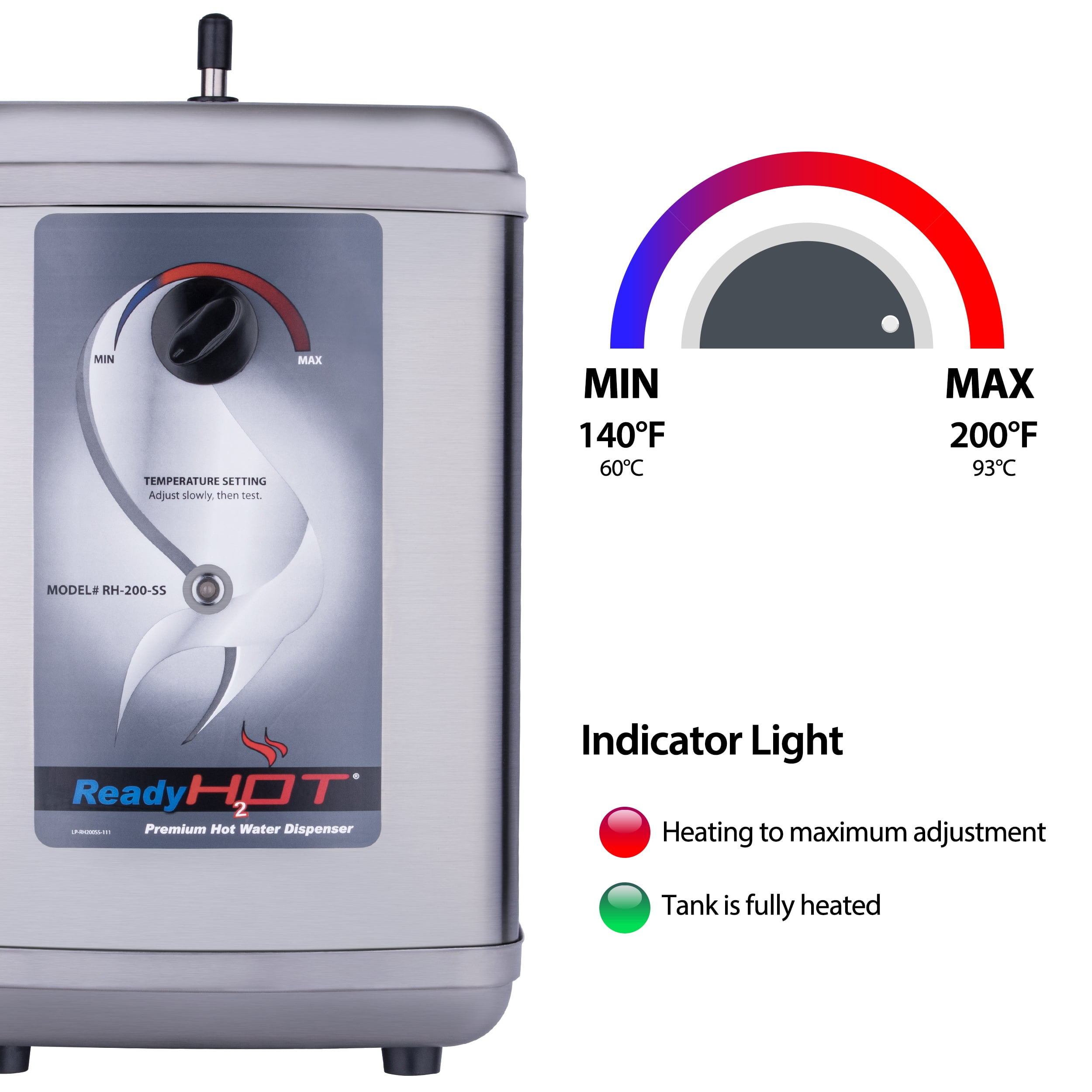 Ready Hot Instant Hot Water Dispenser, 1300W Stainless Steel Tank Only 40-RH-200-SS