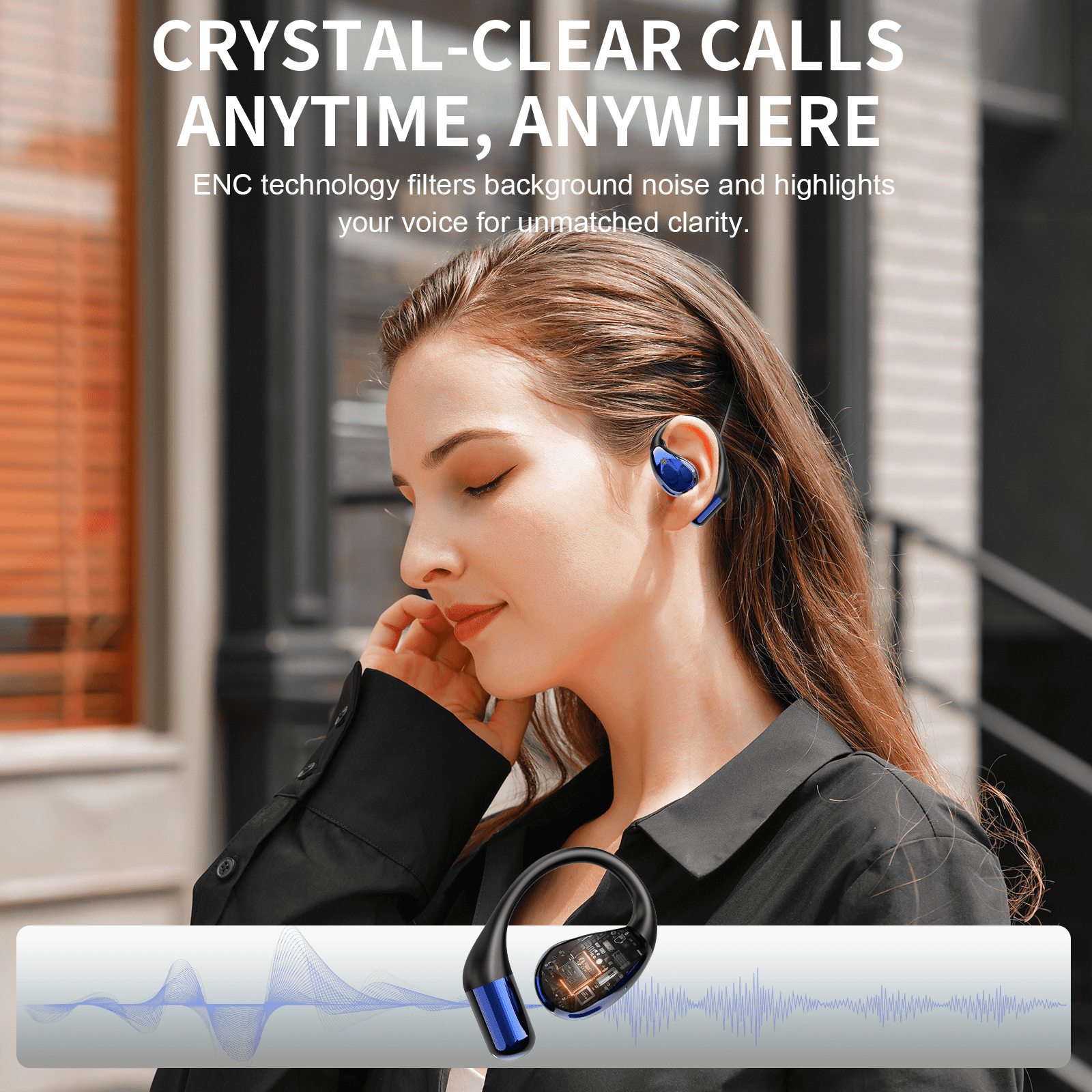 Open Ear Earbuds, Non-In-Ear Comfortable Earhook Wireless Earbuds with Bluetooth 6.0 and ENC Clear Calls, 48H Playtime, Bluetooth Headphones for Sport, Travel & Daily Wear, Waterproof Earphones