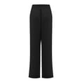 thumbnail image 3 of QLEICOM Womens Slacks Women's Wrinkle Free Relaxed Fit Straight Leg Pants Fashion Elastic Waist Pure Straight Leg Cotton Linen Cropped Pocket Trousers Wide Leg Pants Relaxed Fit Trousers Black XXL, 3 of 7