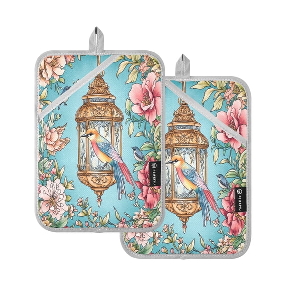 BZSMCE Pot Holder Oven Mitts Cooking Baking Floral Lantern with Birds Creative Pattern Size:7x9.8in