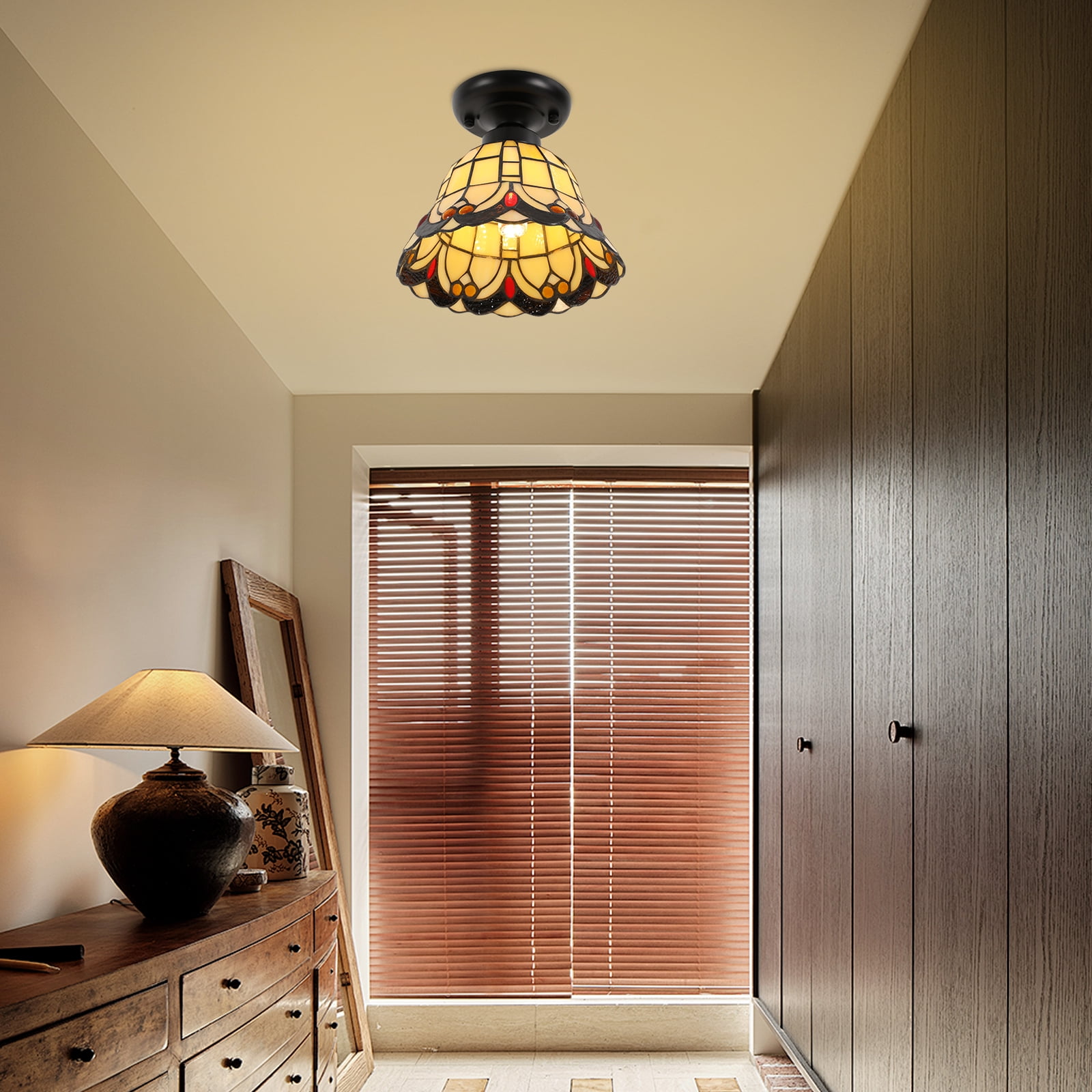 Artistic Glass Ceiling Light, Manual Welded Retro Design, 4.33in Stable Base, Illuminates 108sq ft Area for Kitchen/Dining