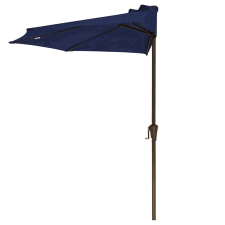 NAPWANT 9 ft Half Patio Umbrella with Crank Outdoor Shade Canopy for for Pool Garden Balcony Deck Navy Blue