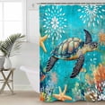 thumbnail image 4 of Shower Curtain Bathroom Set Turquoise Ocean Turtle Waterweed Waterproof Fabric Shower Curtains with Grommets&Hooks Coastal Yellow Starfish Privacy Bath Curtain for Bathtub 48x72in, 4 of 7