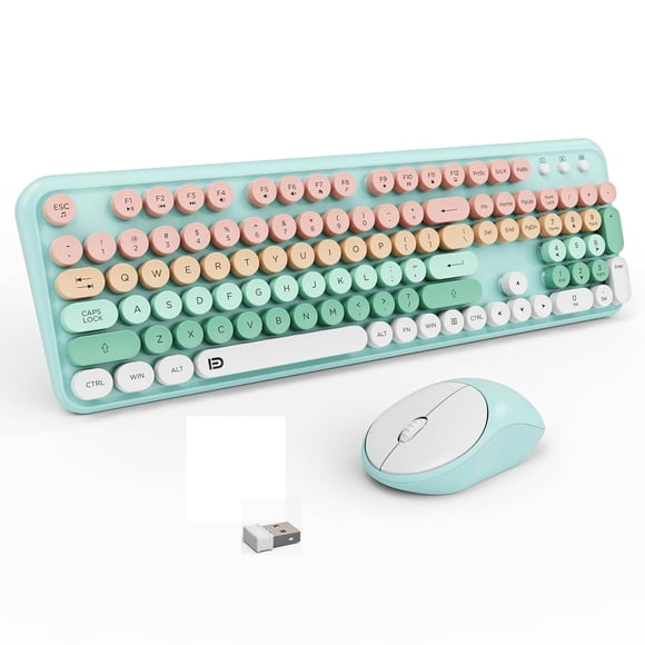Combo de teclado y ratón inalámbricos FOPETT Typewriter PinkBlue