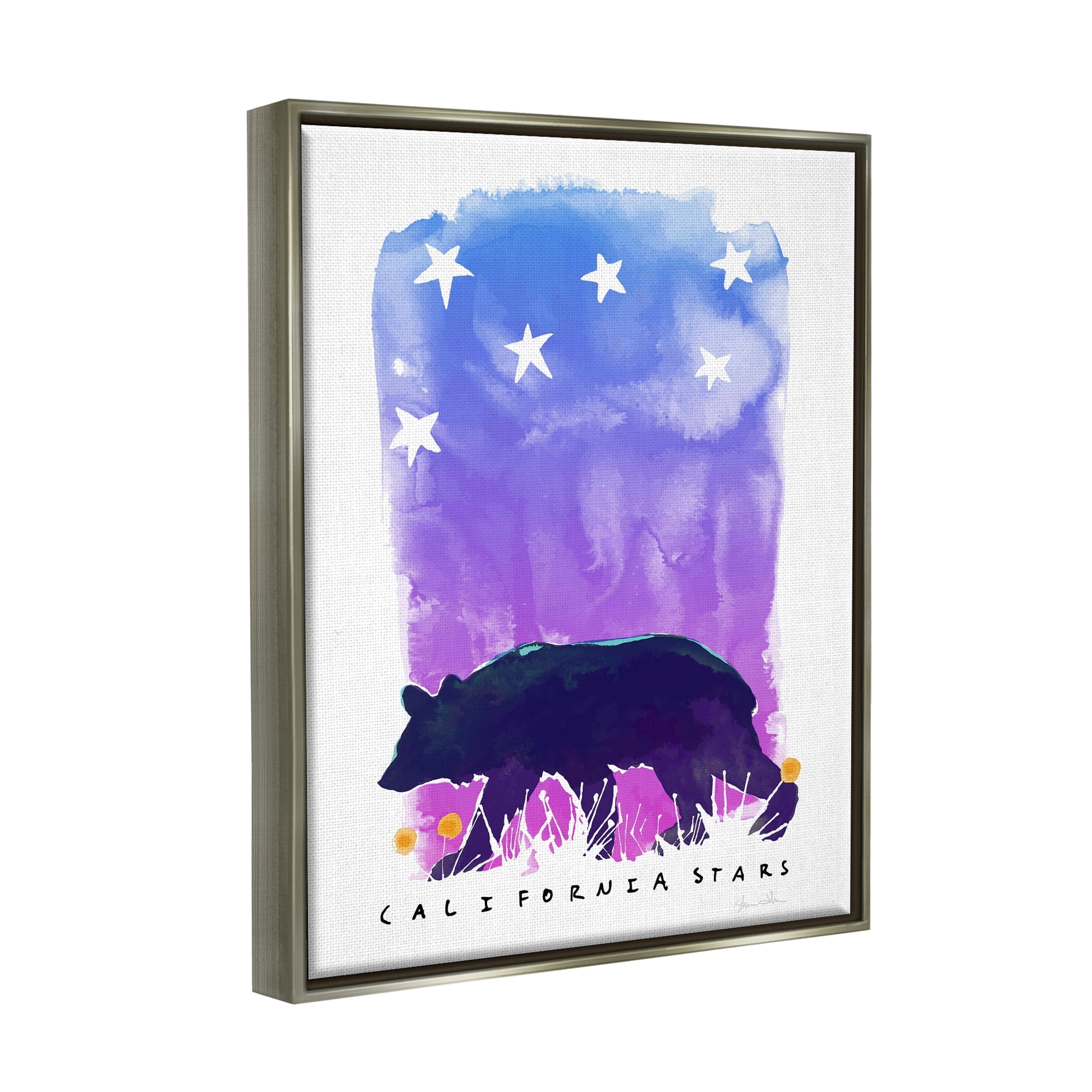 Stupell Industries California Stars Vivid Bear Under Starry Sky Graphic Art Luster Gray Floating Framed Canvas Print Wall Art, Design by Shane Donahue