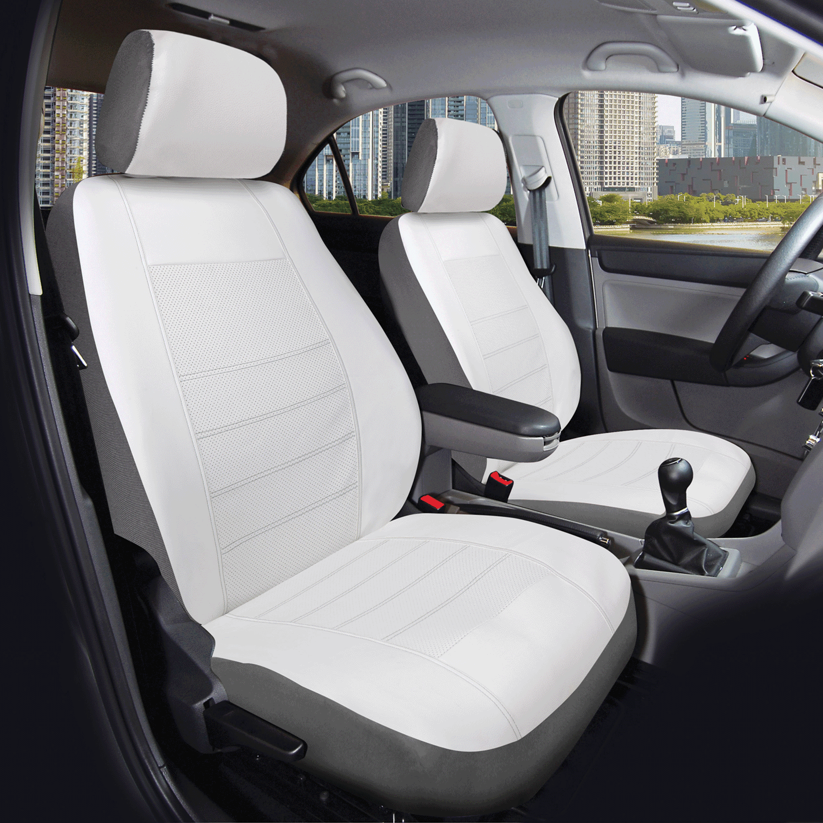 Auto Drive Faux Leather Seat Cover, 2-Piece, White