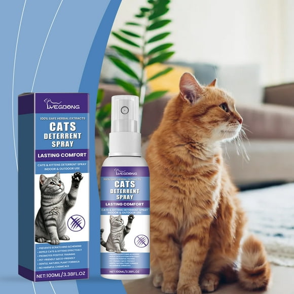 100ml Cat Deterrent Spray, Natural Cat Repellent Spray Indoor & Outdoor, Anti-Scratch Training Aid for Furniture, Sofas, Rugs, Curtains, Plants - Non-Toxic, Alcohol-Free Formula
