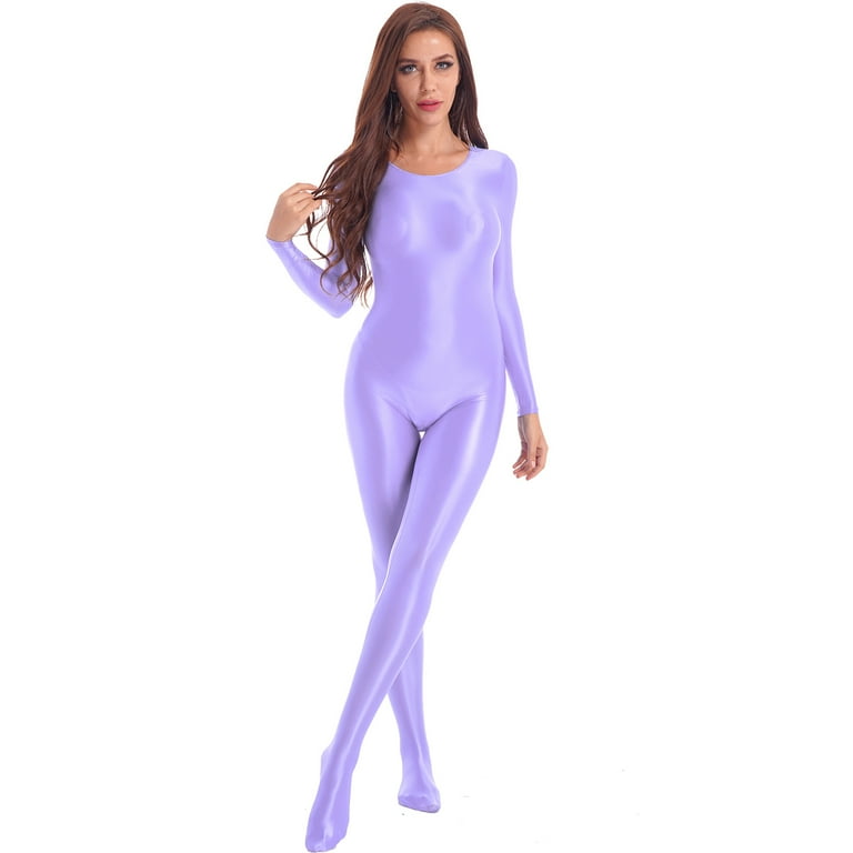 【YOURNUS】Free Glossy Long Sleeve YONGHS Womens Glossy Spandex Full Bodysuit Costume Dance