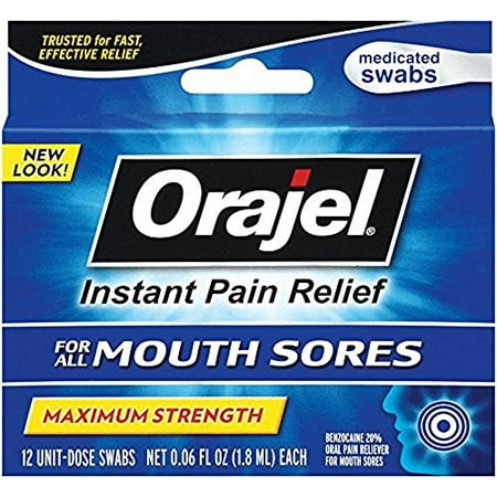 3 Pack - Orajel Medicated Mouth Sore Swabs, Maximum Strength, 12 count