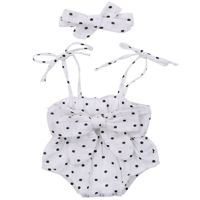 2Pcs Baby Summer Wear Pineapple/Polka Dot Romper + Bowknot Headband Set