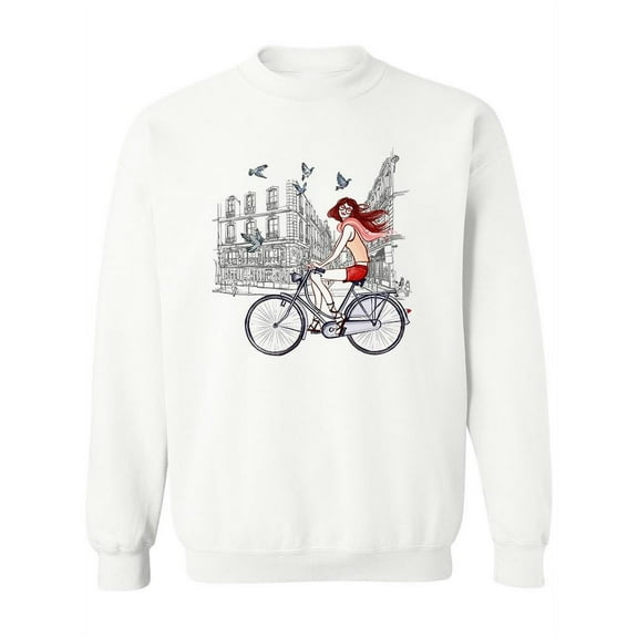 Woman Riding A Bicycle In Paris. Sweatshirt Women -Image by Shutterstock, Female XX-Large